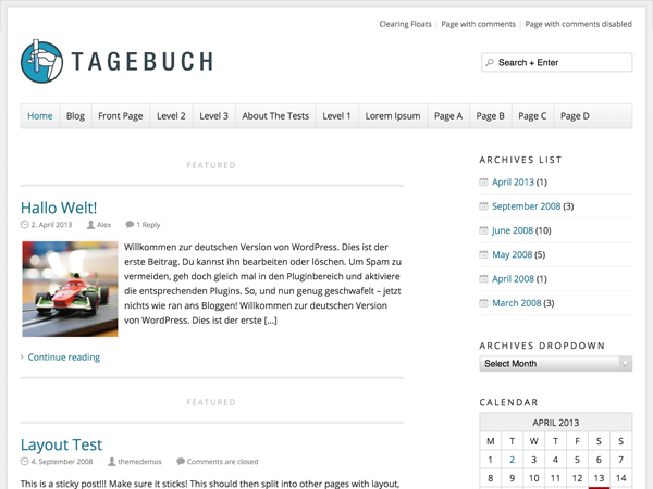 Wordpress theme Tagebuch